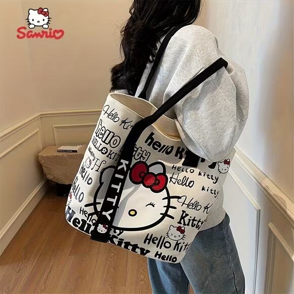 Sanrio Hello Kitty Canvas Reusable Zipper Canvas Tote Bag - Black - Picture 2 of 4